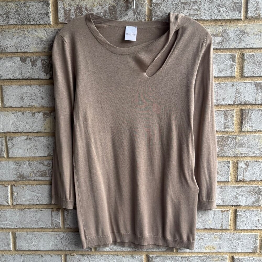 Madeleine 3/4 Cut Out Cashmere Blend Beige Sweater Women's Size S